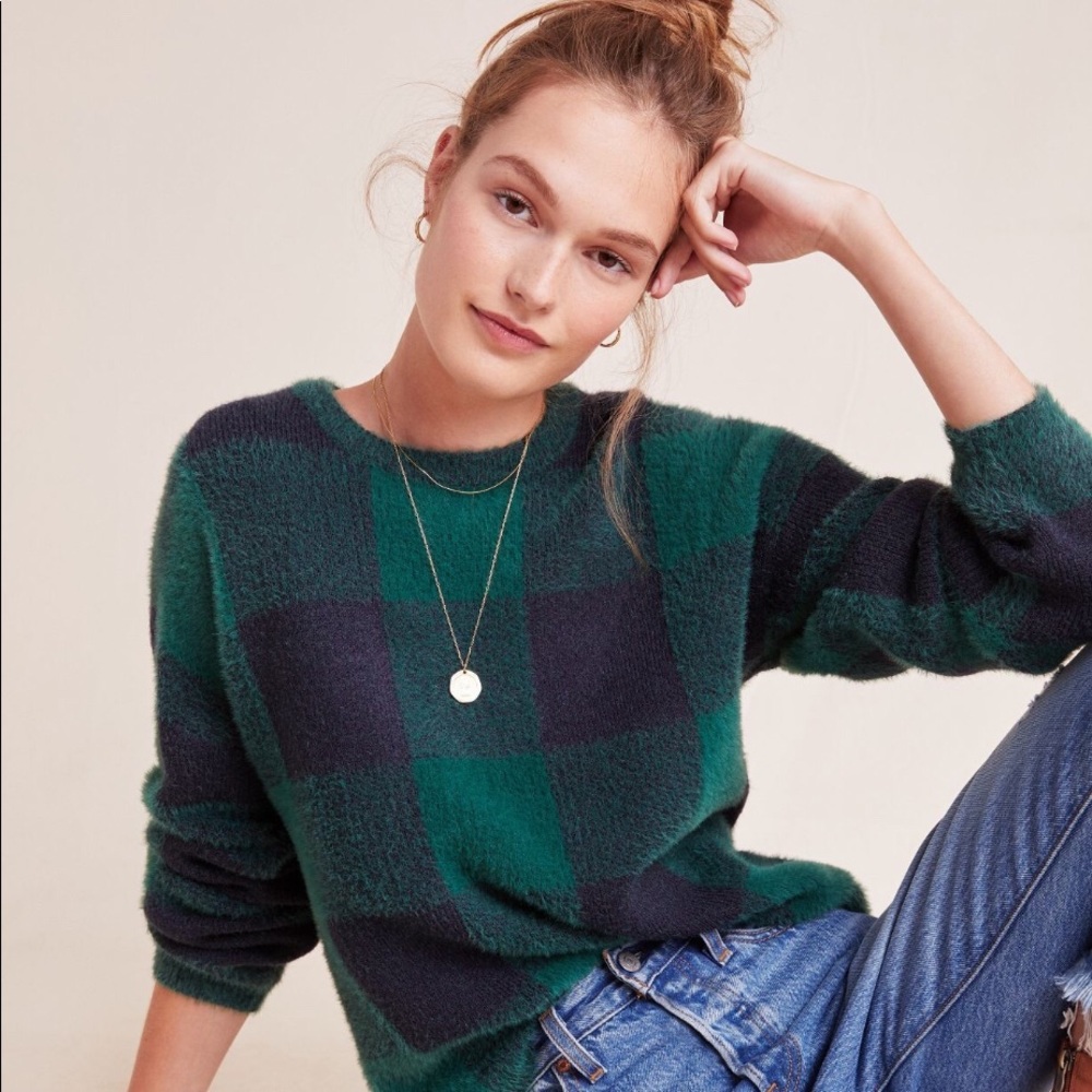 Anthropologie Susan Plaid Eyelash Pullover